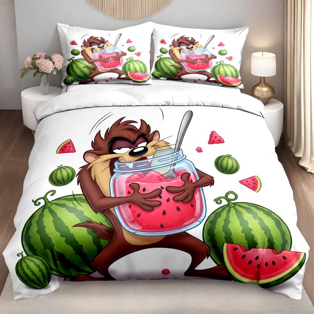3pcs Bedding set Bedding Cushion Cover 3pcs Taz Watermelon Jam Cartoon Print Duvet Cover Set