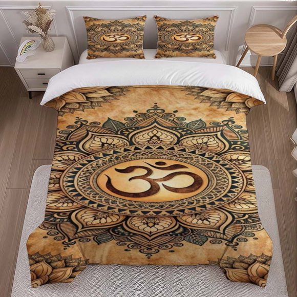 Om Mandala Theme Bedding Set | Includes 1 Duvet Cover and 2 Pillowcases Soft and Comfortable