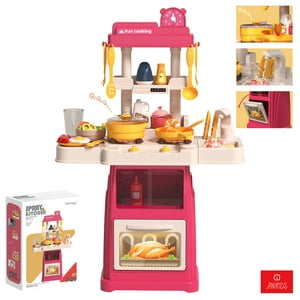 Anikids - Juguete Cocinar 66Cm Para Niños Luz Sonido Agua 47 Piezas Rosa Chicle