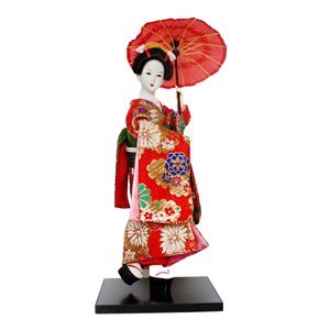 Magideal - Geisha Japonesa De 12 Pulgadas, Muñeca Geisha Asiática, Escultura De Adorno Artesanal, Estatua De Niña, Muñecas Geisha Japonesas Étnicas Para El Hogar Rojo