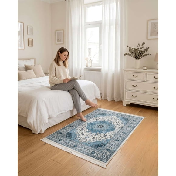 Alfombra Decorativa Persa Vintage 80x120 Con Flecos