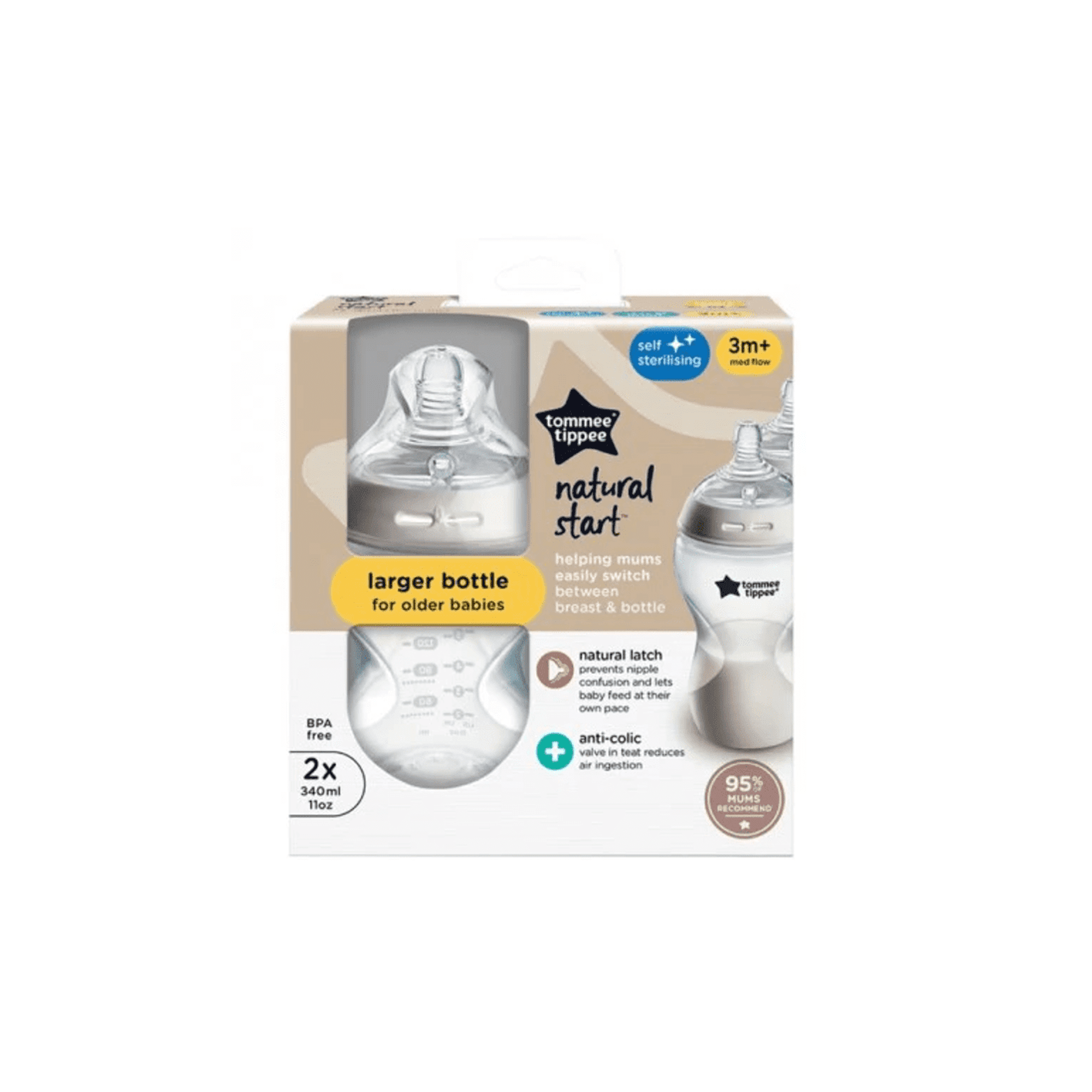 Tommee Tippee - Set 2 Mamaderas 340ml Natural Start 3 Meses+