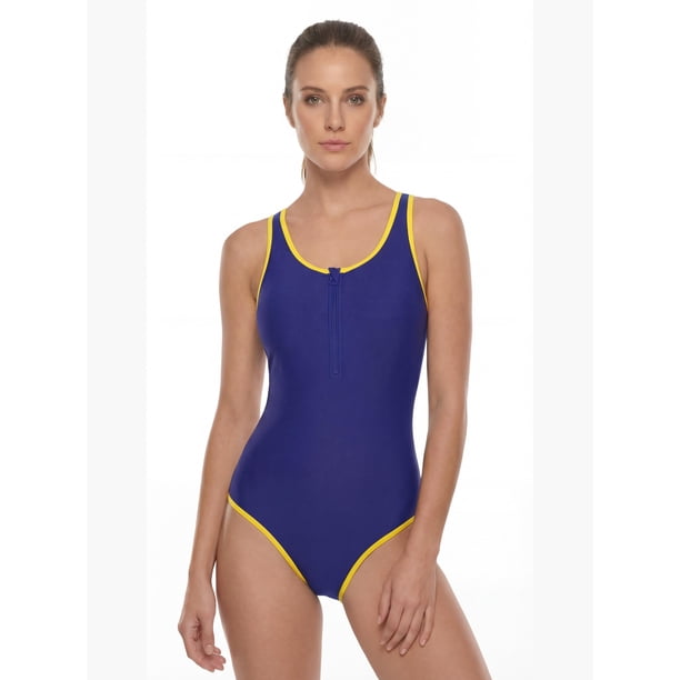 Traje de baño mujer natación con cierre amarillo Talla XL