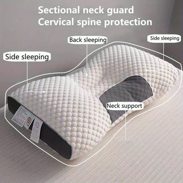 1pc Latex Pillow Memory Pillow, Knitted Antibacterial Cotton Neck Pillow For Adults To Help Sleep Soft, Adjustable Ergonomic Orthopedic Contour Support Pillow, Removable Cover