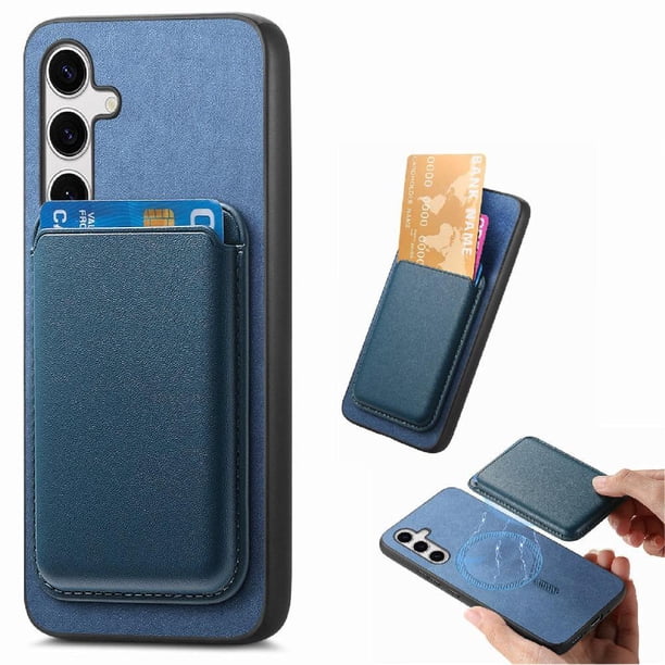 Funda de Cuero Magnética con Tarjetero para Samsung Galaxy S25 Cubierta Delgada Azul
