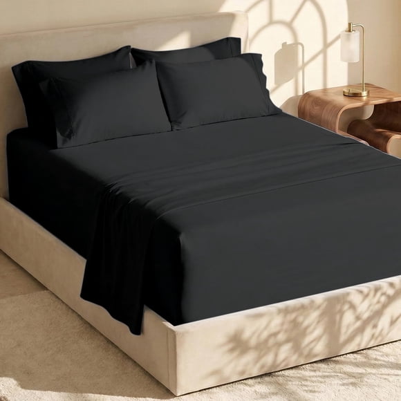Juego de Sábanas Hearth & Harbor Queen con Bolsillo Extra Profundo 45-61 cm Negro