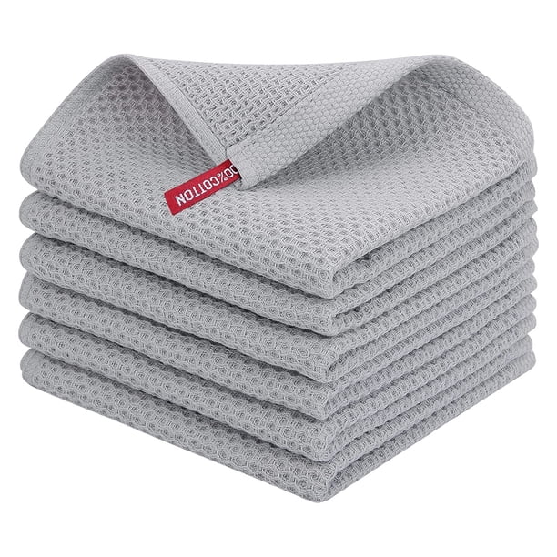 Paños de cocina de algodón con tejido gofrado, ultra suaves, absorbentes y de secado rápido, paquete de 6