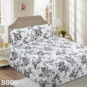 Genérico - Juego De Sábana Diseños 1 1/2 Plazas - Blanco Gris Hojas M8805