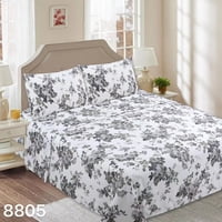 Genérico - Juego De Sábana Diseños 1 1/2 Plazas - Blanco Gris Hojas M8805
