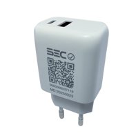 Tecmaster - Cargador De Pared 2 Puertos Qc - Usb-A Y Tipo C Pd 3.0 - 20W