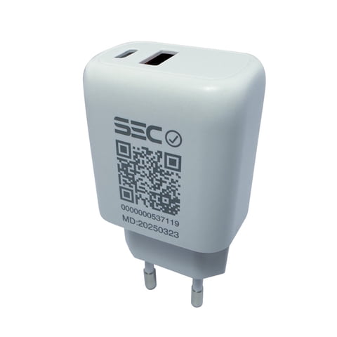 Tecmaster - Cargador De Pared 2 Puertos Qc - Usb-A Y Tipo C Pd 3.0 - 20W