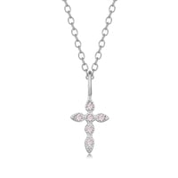 Collar Heshpaws Cruz S925 Plata Con Piedra De Nacimiento Rosa Mujer