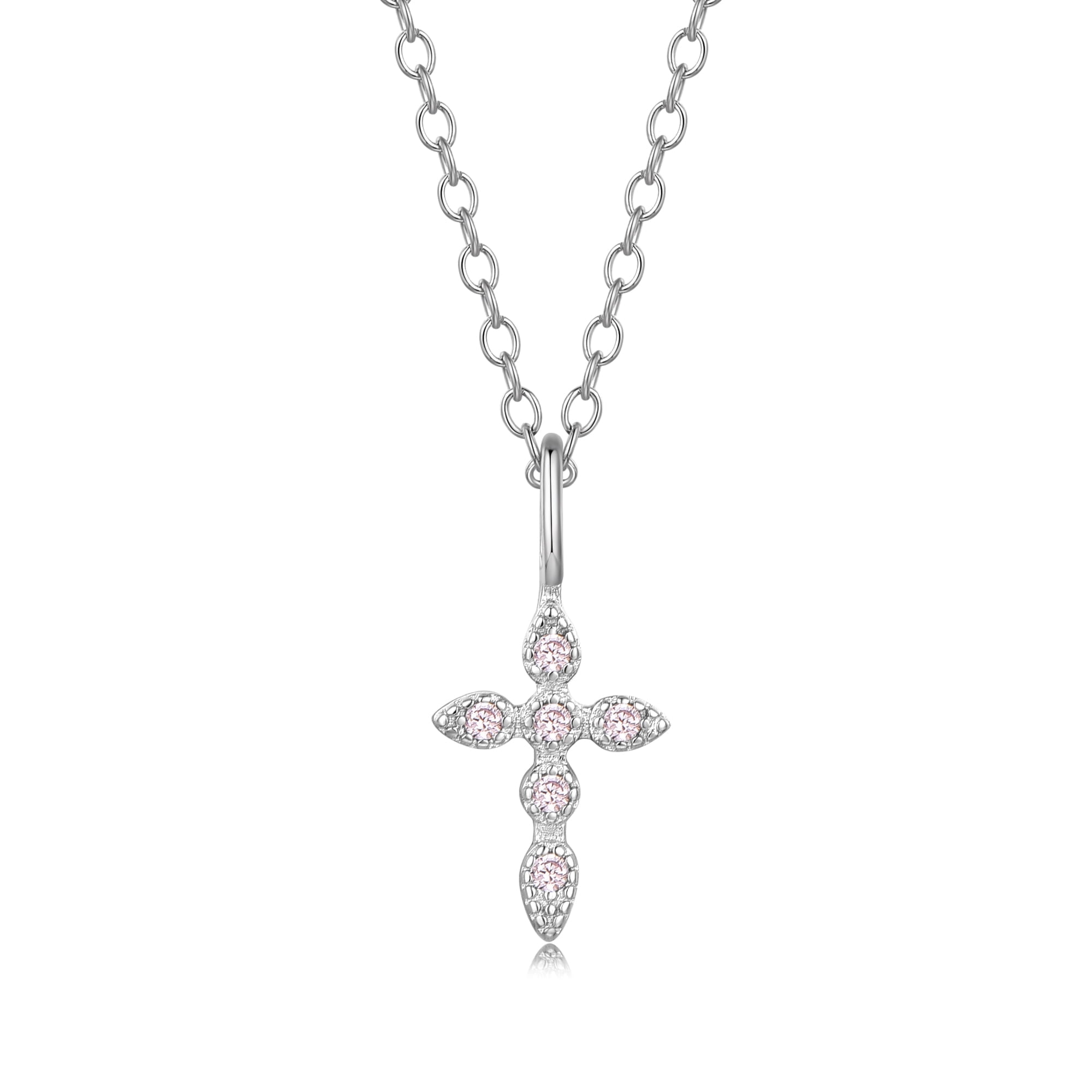 Collar Heshpaws Cruz S925 Plata Con Piedra De Nacimiento Rosa Mujer