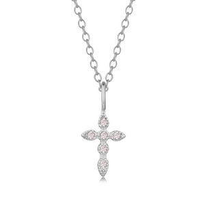 Collar Heshpaws Cruz S925 Plata Con Piedra De Nacimiento Rosa Mujer
