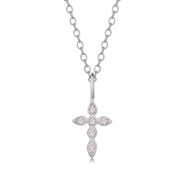 Collar HESHPAWS Cruz S925 Plata con Piedra de Nacimiento Rosa Mujer