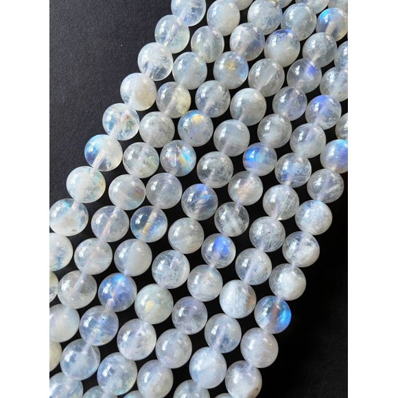 Cuentas AD Beads 39 cm Redondas de Piedra Lunar Blanca con Destellos Arcoíris