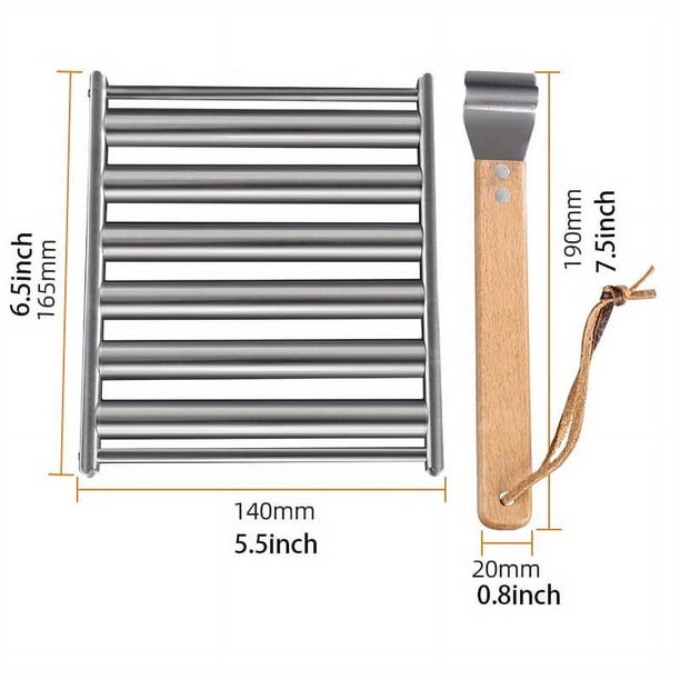 1pc Stainless Steel Rolling Sausage Rack, Sausage Roller, Sausage Roller Rack, Detachable Roasted Sausage Rack, Rolling Outdoor Barbecue Grill With Long Wooden Handle, Barbecue Tools, BBQ Accessories,