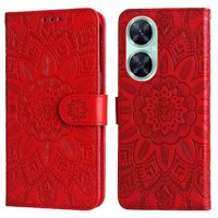Funda Tipo Cartera Foxdock Para Huawei Nova 11I , Diseño Girasol En Relieve, Cuero Pu, Cierre Magnético, Soporte Y Tarjetero