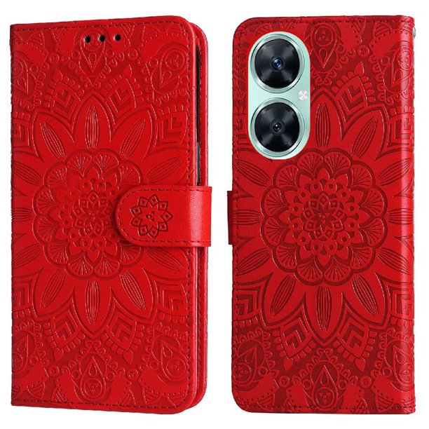 Funda tipo cartera FOXDOCK para Huawei Nova 11i , diseño girasol en relieve, cuero PU, cierre magnético, soporte y tarjetero