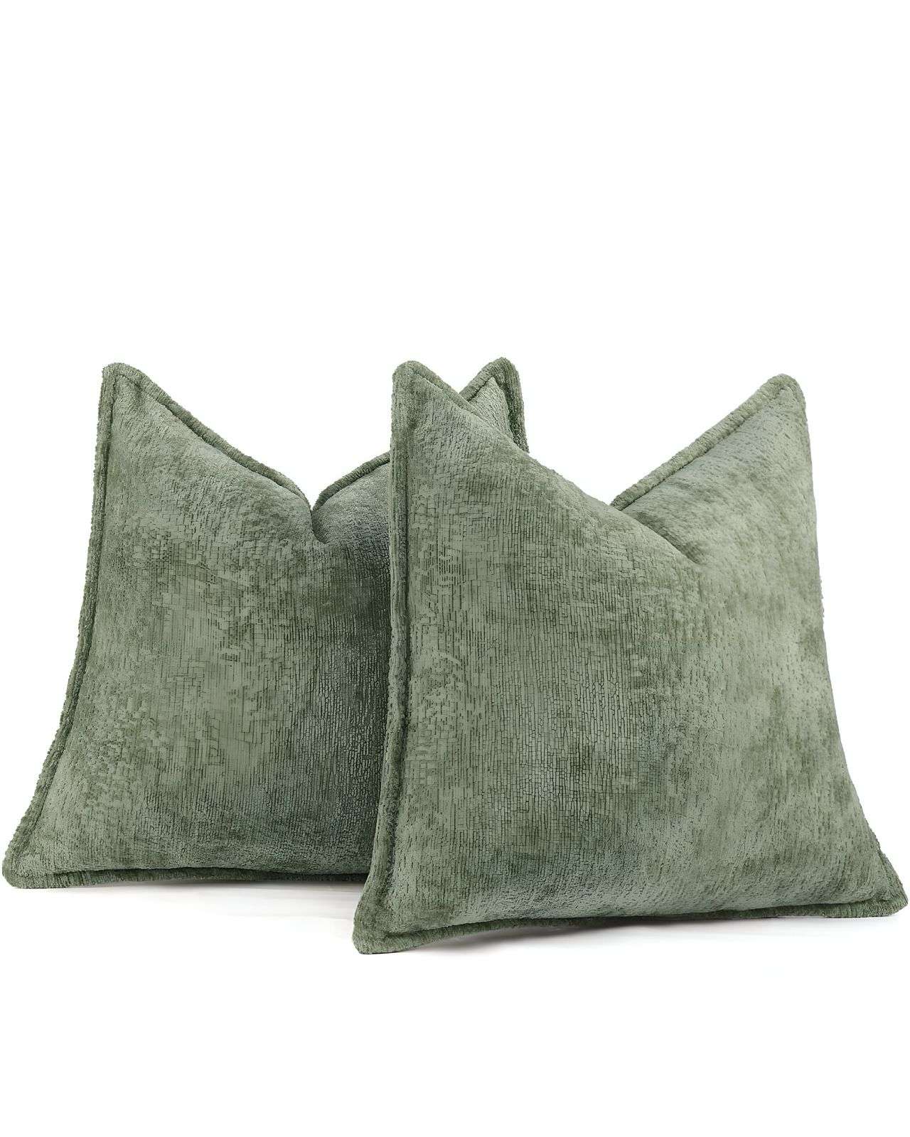 Genérico - Set De 2 Fundas De Cojin Chenille 45X45 Verde Olivo
