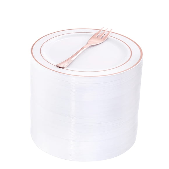 Platos de postre WELLIFE de plástico dorado rosa, 16 cm, 240 piezas