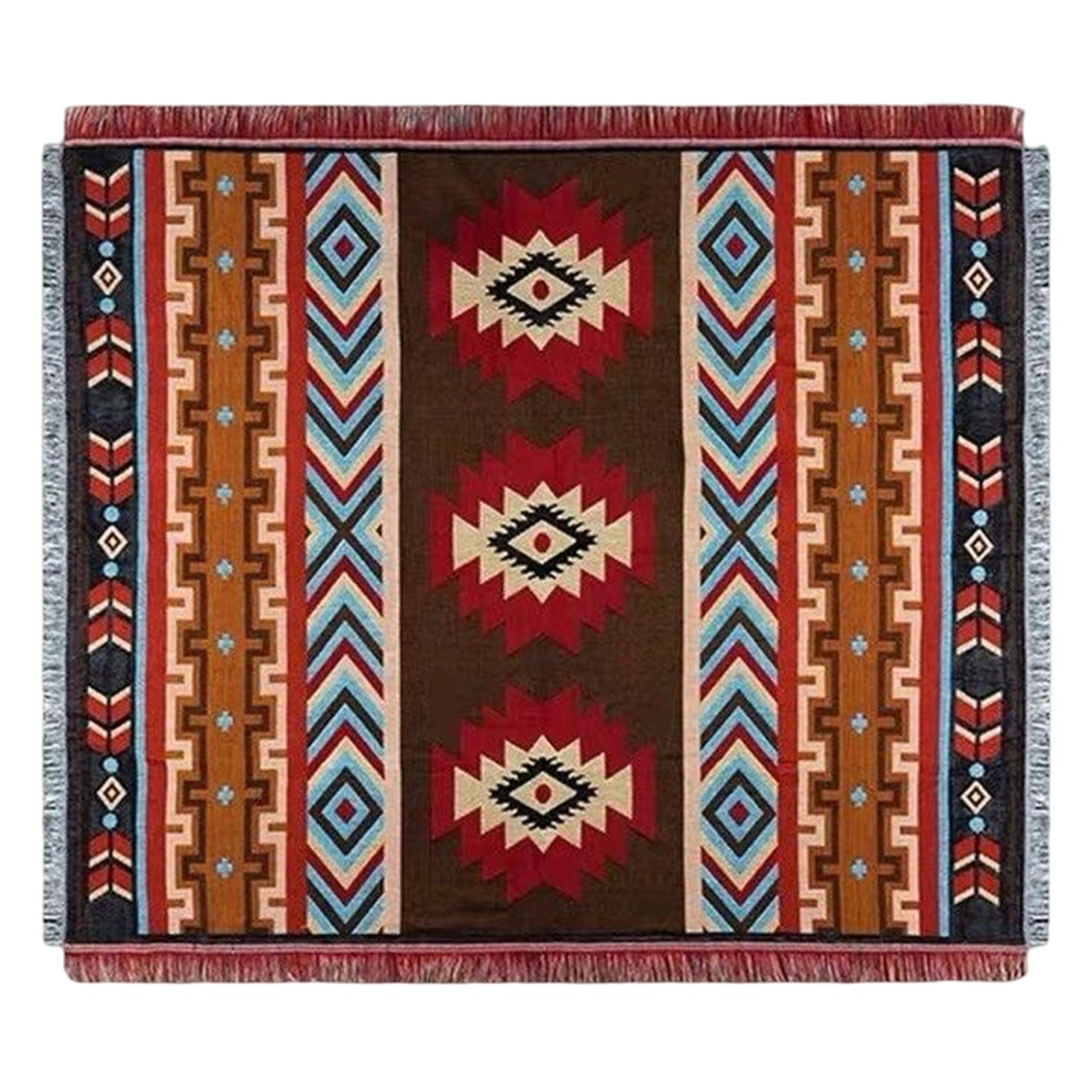 Magideal - Manta De Tiro Bohemio Manta De Picnic / Regalos Lavables Borla De Punto Tejido Vintage Decoración Tapiz Área Alfombra / Para Cama Silla Sofá Cubierta Rojo Marrón