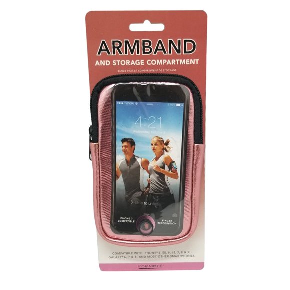 Brazalete Formfit para smartphones con compartimento de almacenamiento, color rosa