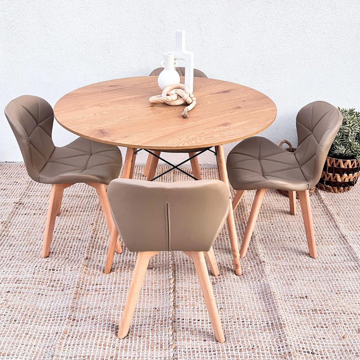 Pandalino - Comedor Moderno Shanna 80cm + 4 Sillas Rubik Latte Beige