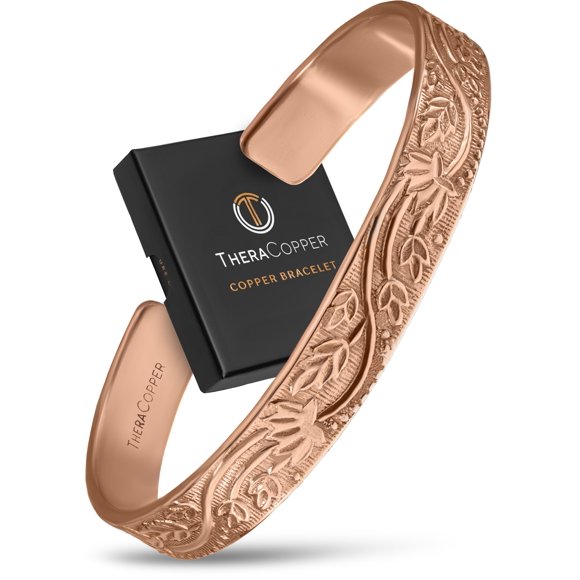 Pulsera TheraCopper Floral Brazalete Abierto de Cobre Puro Hecho a Mano