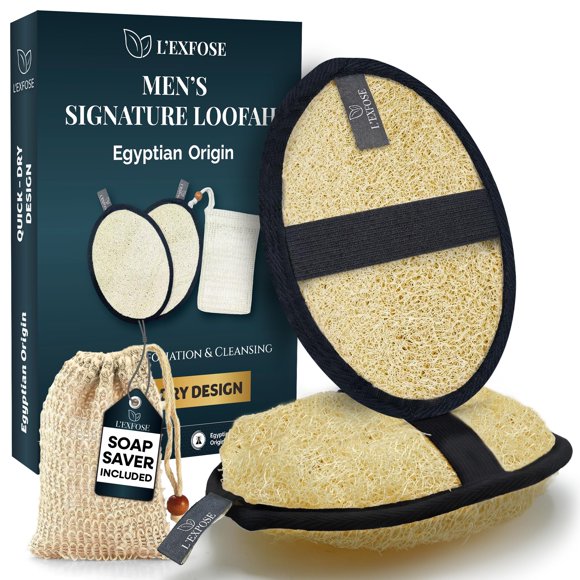Lufa L'Exfose para hombres 18 × 13 cm, paquete de 2, negro + bolsa