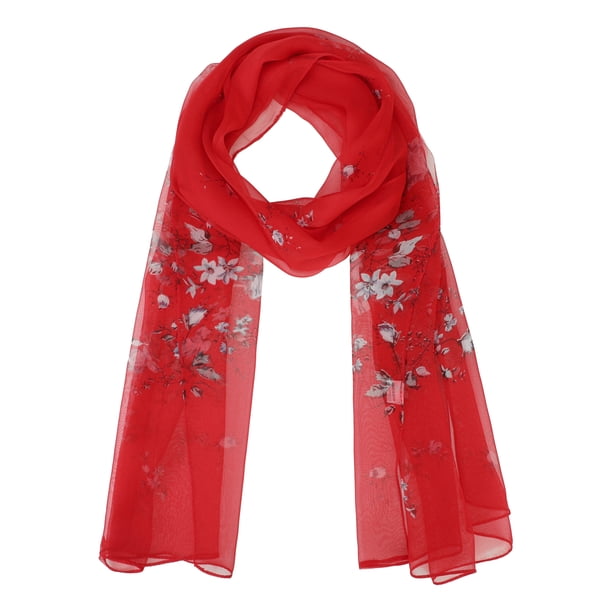 INSPIRE CHIC Bufandas Florales para Mujer Pañuelo para la Cabeza - 62" X19.7" - Pañuelo Cuadrado Estampado para Regalo Fiesta Banquete Talla Única Rojo