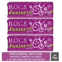 Pack 3 Pasta Dental Rocs Junior Berry Mix 74G Sin Fluor