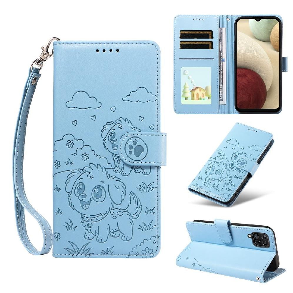 Funda Billetera Foxdock Compatible Con Samsung Galaxy A12/m12, Diseño Perrito Tierno, Ranuras Para Tarjetas Y Soporte Plegable