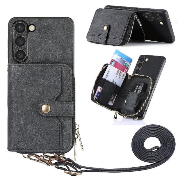 Funda Tipo Cartera con Correa Cruzada para Samsung Galaxy S23 Plus Protección Contra Golpes Negro