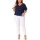 thumbnail image 2 of Agnes Orinda Mujeres Tallas Grandes Escuela Universidad Tops Recortados Cuello en V Manga Corta Abotonado Verano Camisa Casual 3X Azul Marino, 2 of 6