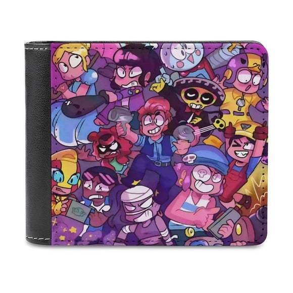 Brawl Stars Cartera de Cuero PU para Hombres, Tarjetero Bifold Delgado, Cartera Minimalista de Cuero Sintético Suave