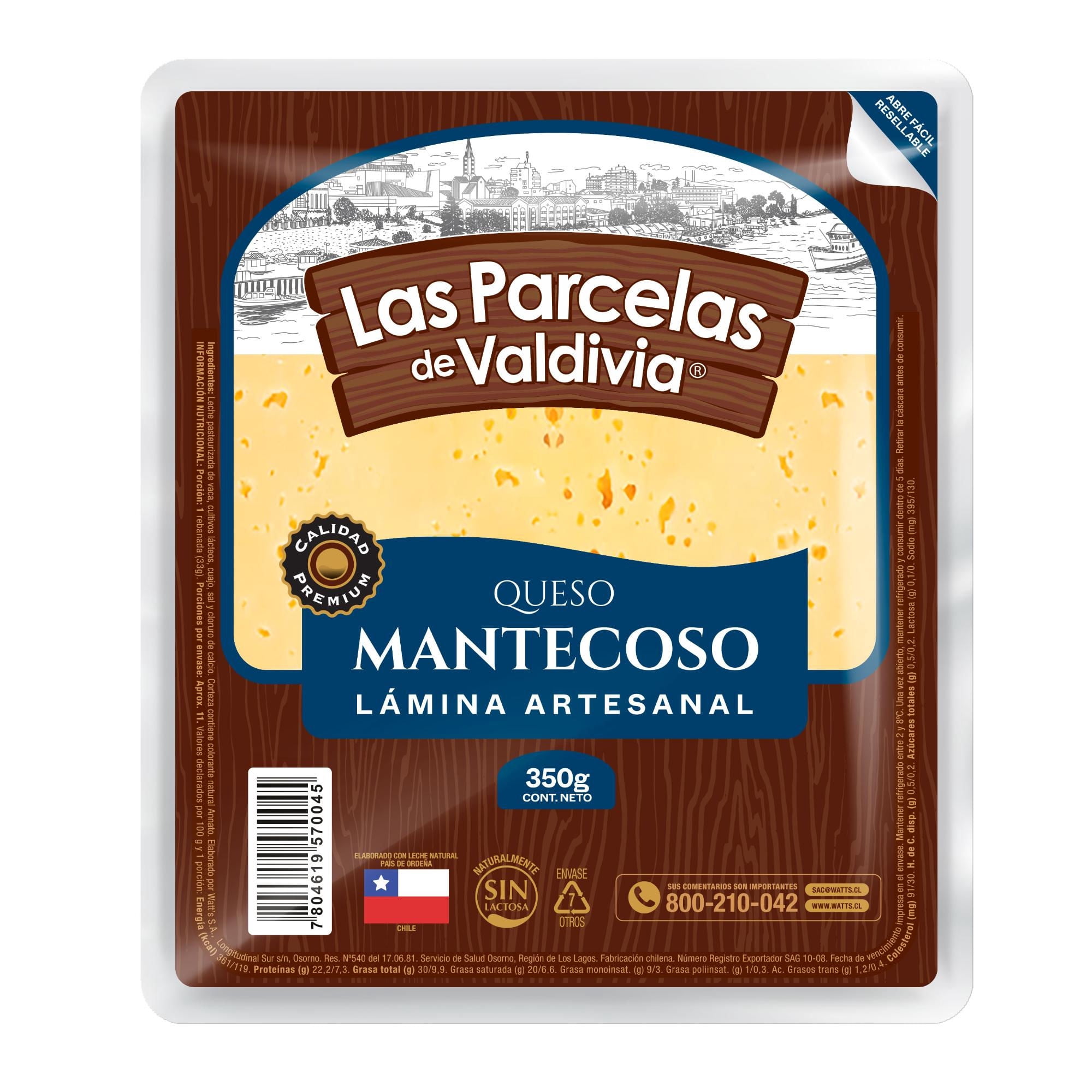 Queso Mantecoso Laminado 350 g Las Parcelas De Valdivia