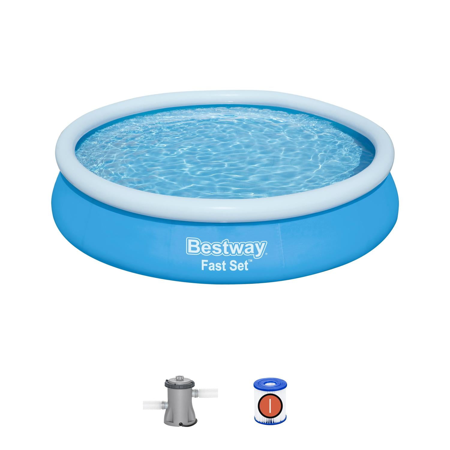 Piscina Bestway Redonda Fácil Armado Con Filtro 3.66mx76cm Celeste Único