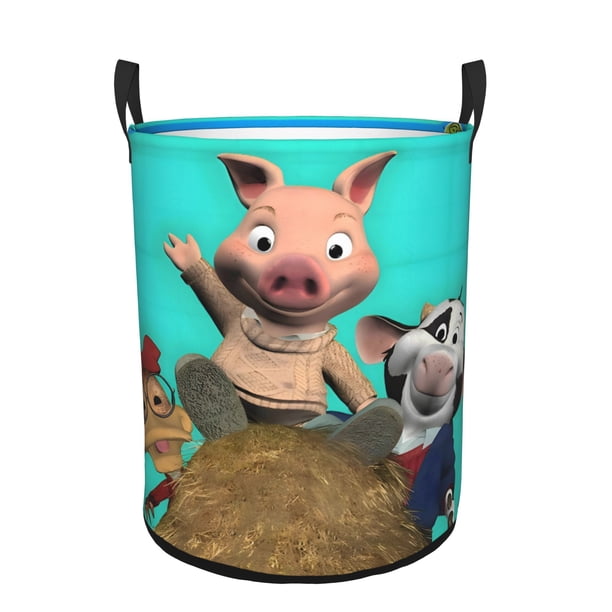 ¡Jakers! Las Aventuras de Piggley Winks Cesta de lavandería de gran capacidad redonda con asa, bolsa para ropa sucia plegable, almacenamiento para dormitorio, baño y lavadero 44x35 cm