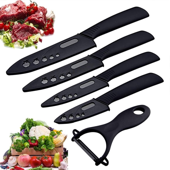 Set de cuchillos Wolf War 4 piezas + pelador cerámico negro