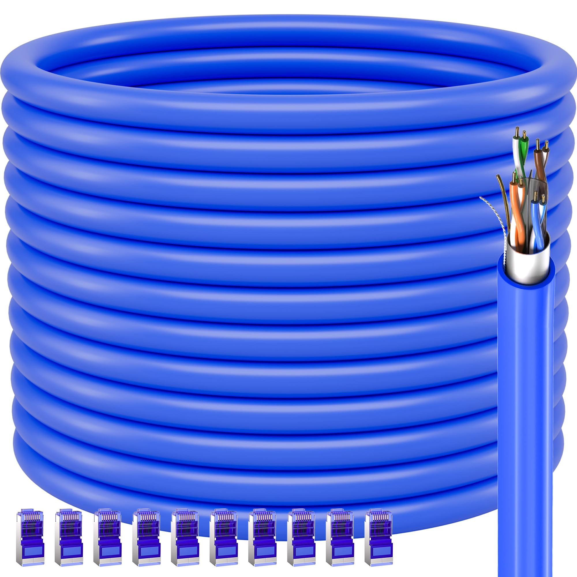 Cable Ethernet Soibke Cat 6 Para Exteriores, 200 Pies, Resistente Al Agua, Azul