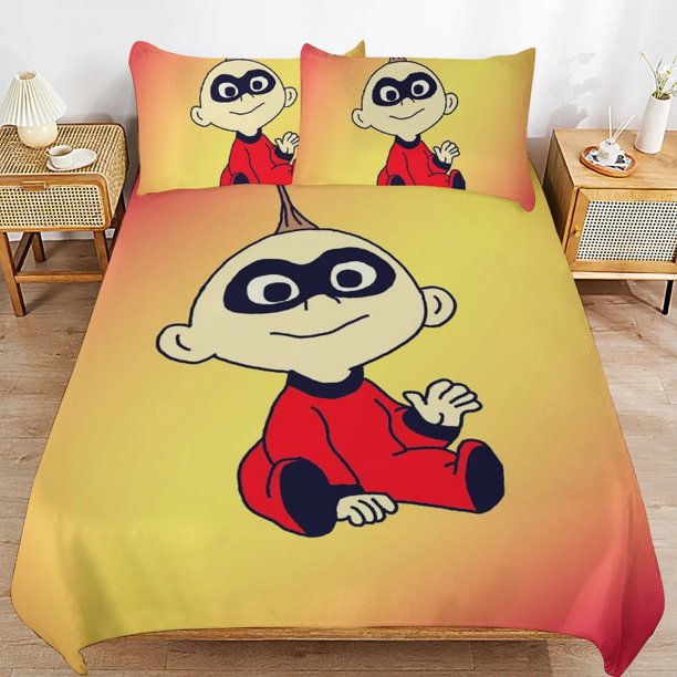 The Incredibles Cartoon Bedding Sets Ultra Soft Skin-Friendly Duvet Cover 3 Piece, Cute Comforter Cover Bed Set for Boys Girls Kids