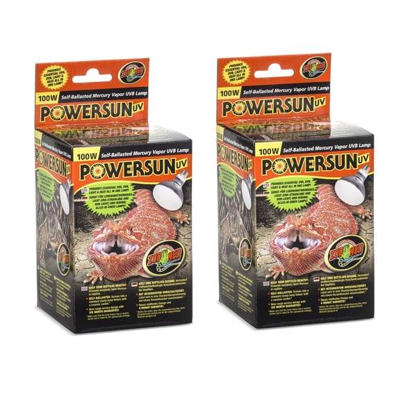 Bombilla para reptiles Zoo Med PowerSun, UV, vapor de mercurio, 100 W (paquete de 2)