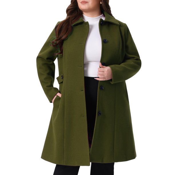 GRACE & GRANDEUR Abrigos de Invierno para Mujer Tallas Grandes Chaquetas de Un Solo Pecho Abrigos Largos 4X Verde Militar