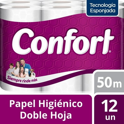 Papel Higiénico Mega Doble Hoja 50 M 12 Un Confort