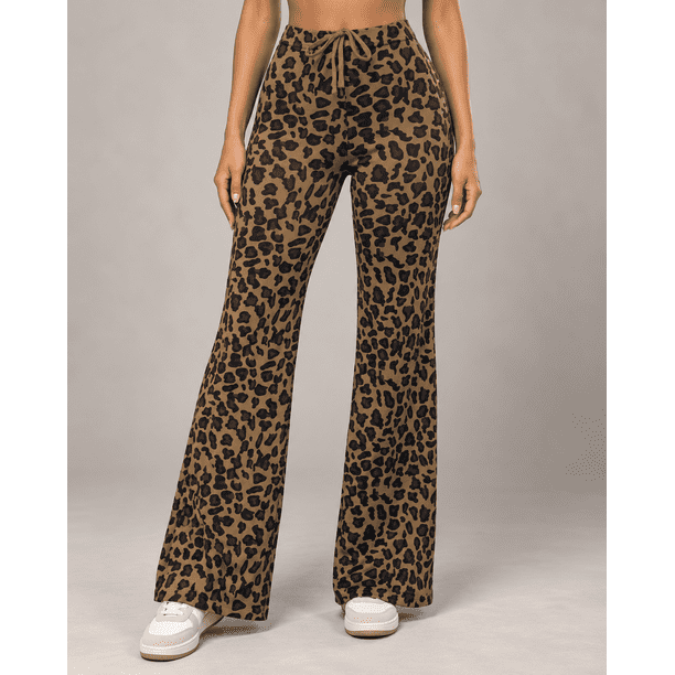 Pantalón Palazzo Ancho Leopardo Gris Ajustable Cordón