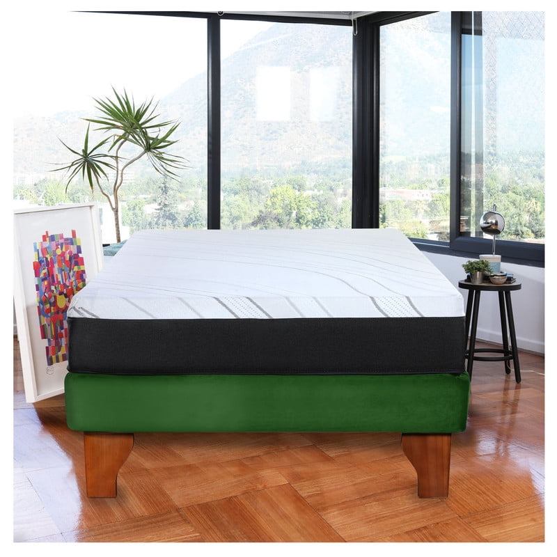 Latam Home - Cama Europea Zen Pro Colchon Resortes 1.5 Plaza Base Dividida Tela Verde