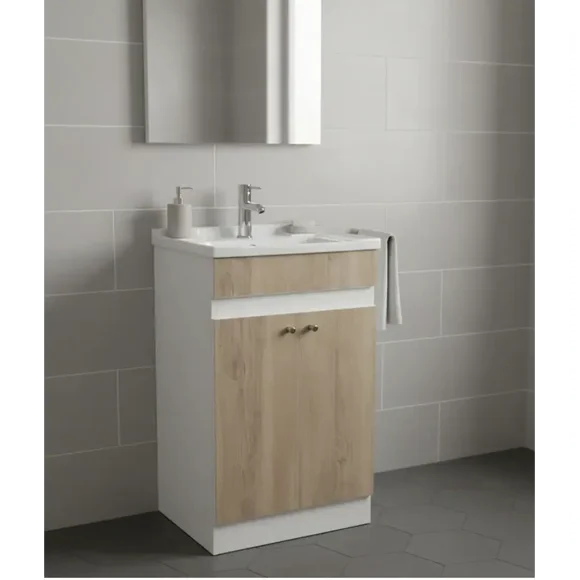 Mueble Vanitorio 50x40 cm Color Jerez Con Lavamanos Y Grifería ¡Listo para Instalar!