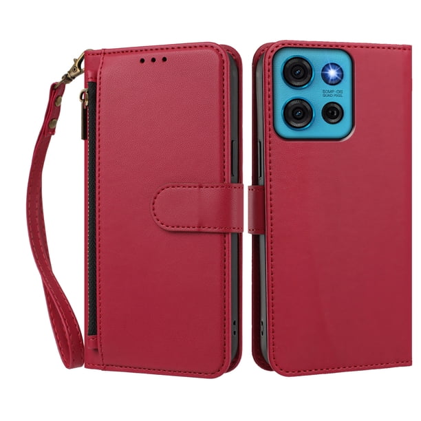 Funda Tipo Billetera para Motorola Moto G75 5G con Soporte y Bolsillo con Cierre Rojo