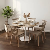 Pandalino - Comedor Mesa Tulip 120 Cm (Cubierta Efecto Madera) + 6 Sillas Windsor Beige